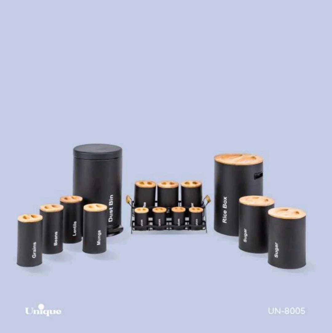 سرویس آشپزخانه 16 پارچه مشکی سنباده ای چوبی یونیک کد UN-8005 — تصویر ۲