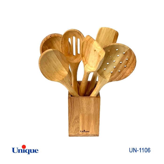 ست کفگیر و ملاقه 7 پارچه یونیک Unique چوبی کد UN-1106
