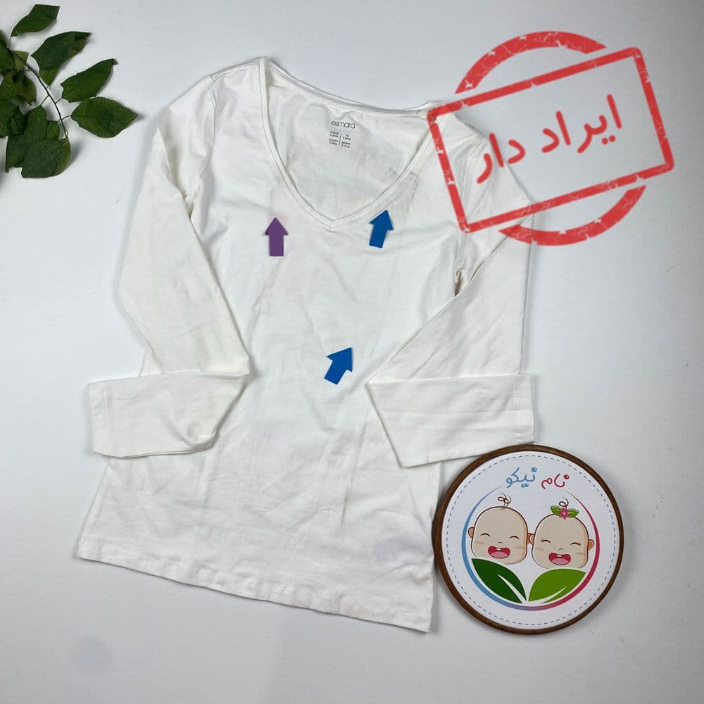 ایراد دار _ بلوز دخترانه آستین بلند طرح ساده یقه باز هفت شیری رنگ – 2 تا 4 سال