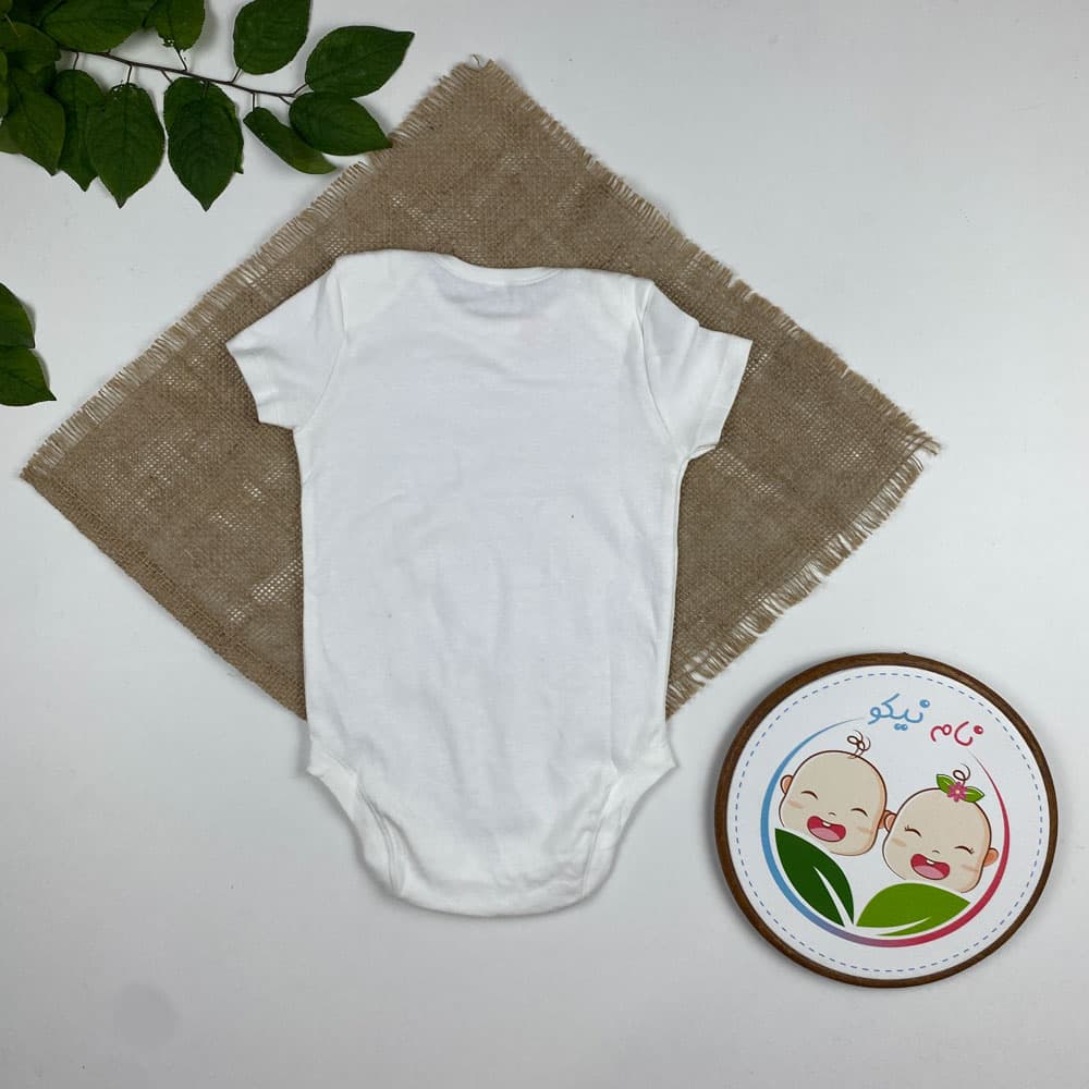بادی نوزادی آستین کوتاه طرح زرافه یقه گرد سفید رنگ — تصویر ۵