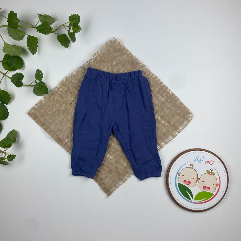 شلوار نوزادی مچ دار برند Lily and Dan طرح ساده کمرکش سرمه ای روشن رنگ – 3 تا 6 ماه