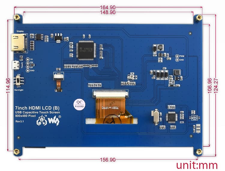نمایشگر 7 اینچ HDMI لمسی خازنی تایپ B تولید Waveshare — تصویر ۴
