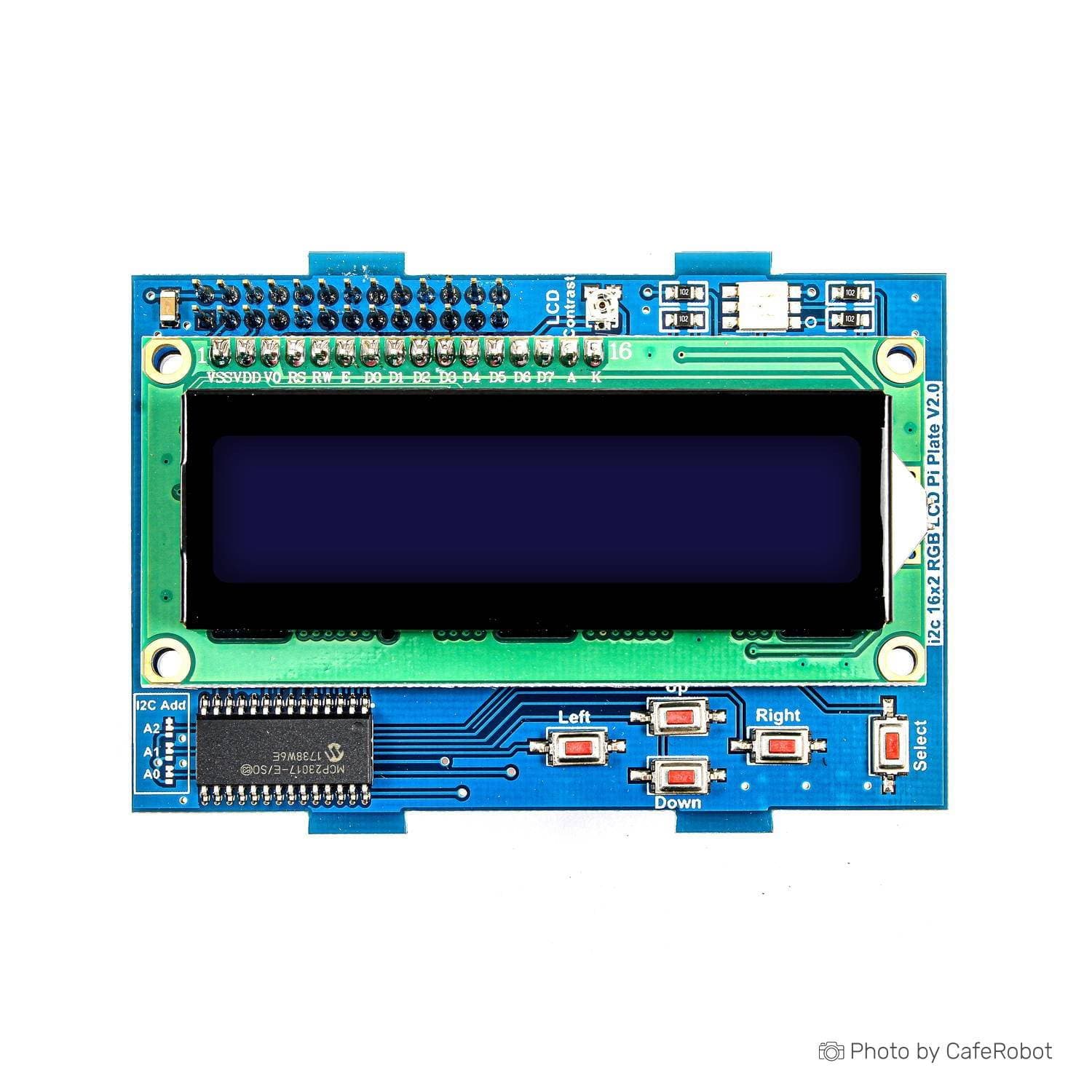 شیلد LCD کاراکتری 16×2 رسپبری پای دارای کلیدهای کنترلی و RGB LED — تصویر ۳