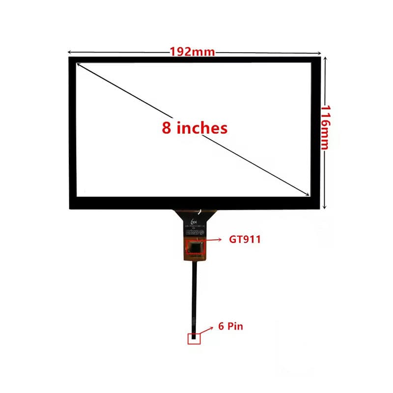 تاچ اسکرین خازنی 8 اینچ 6 پین سایز 191x115mm — تصویر ۳