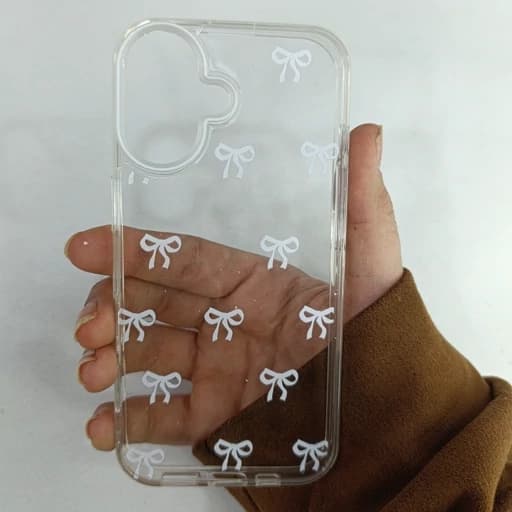 گارد گوشی Iphon 16 مدل شفاف کیفیت بالا طرح پاپیونی رنگ سفید قاب و کاور آیفون 16 نرمال