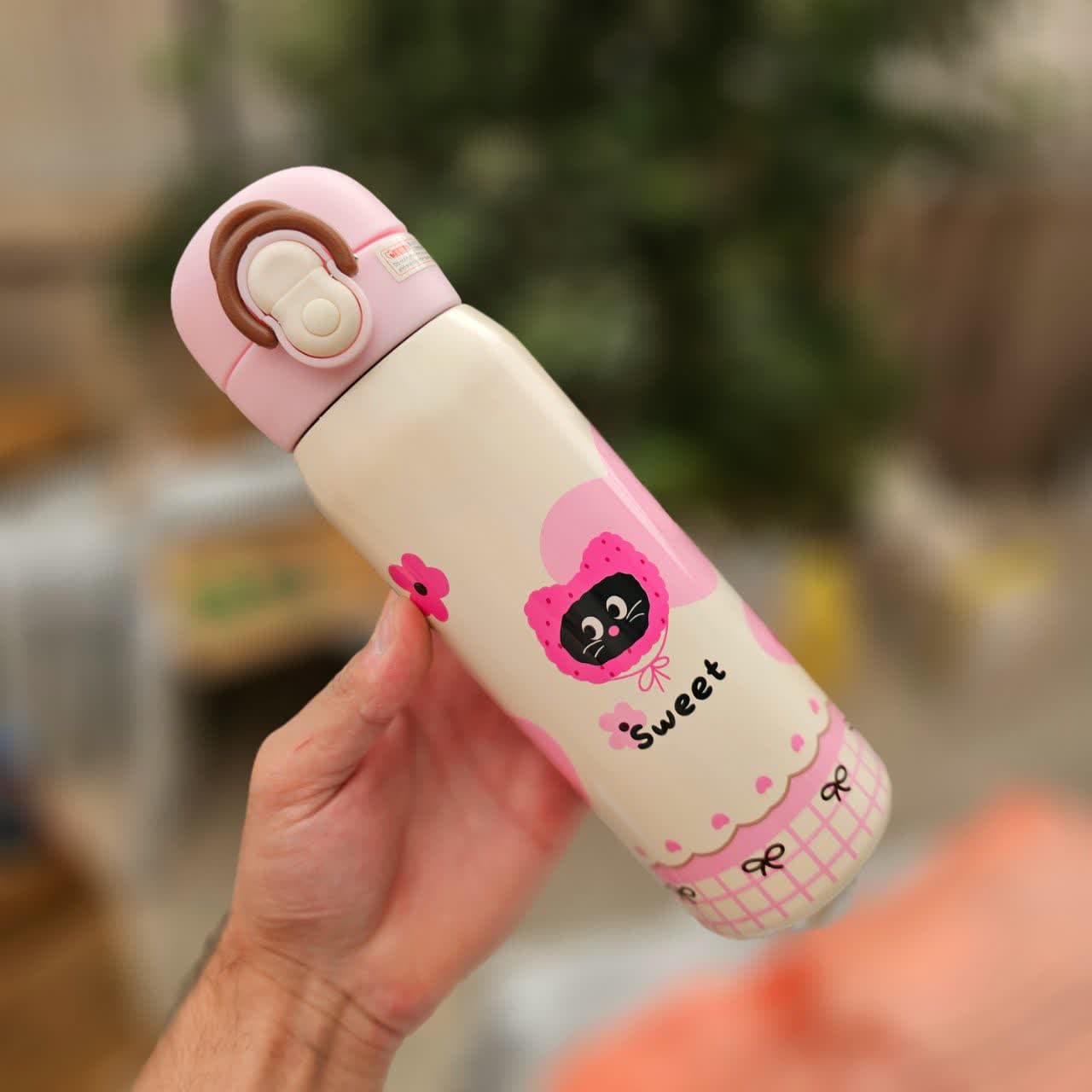 فلاسک استیل 500 میل عروسکی پاستیلی مدل چهارخونه D — تصویر ۳