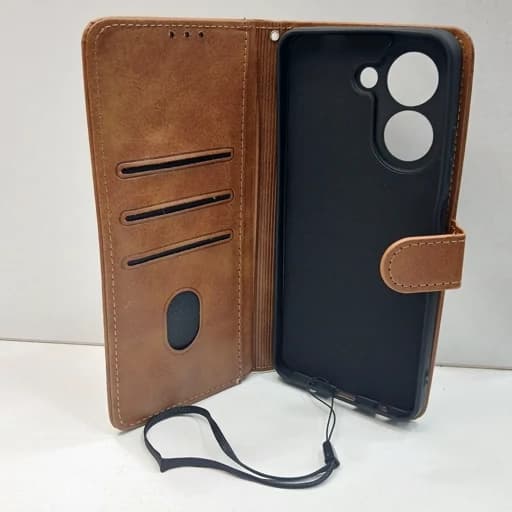 کیف چرمی گوشی شیائومی Poco x7 pro کیف کلاسوری جاکارتی poco x7pro قاب محافظ پوکو ایکس 7 پرو قهوه ای