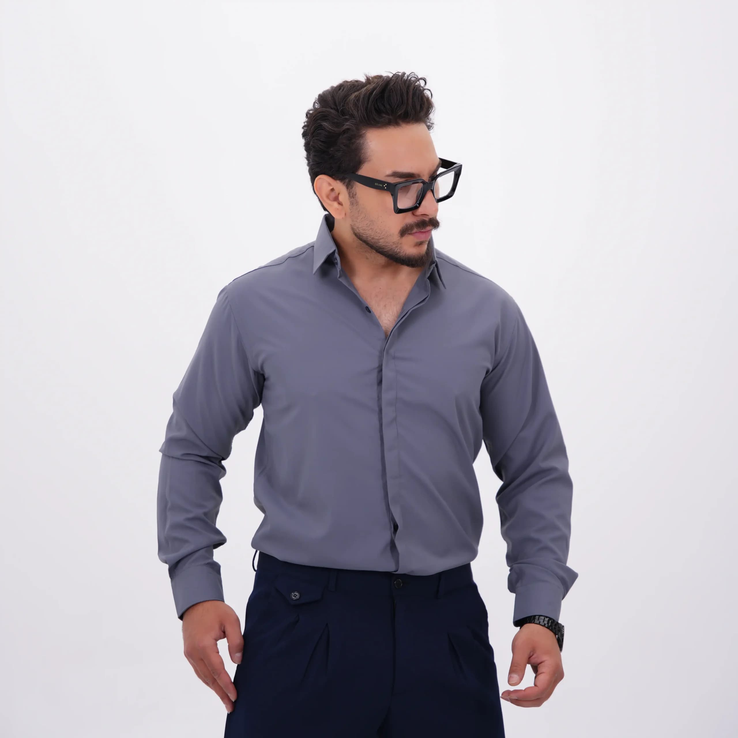 پیراهن مردانه مجلسی پارچه دوشین آستین بلند کد 20059 H 103 — تصویر ۷