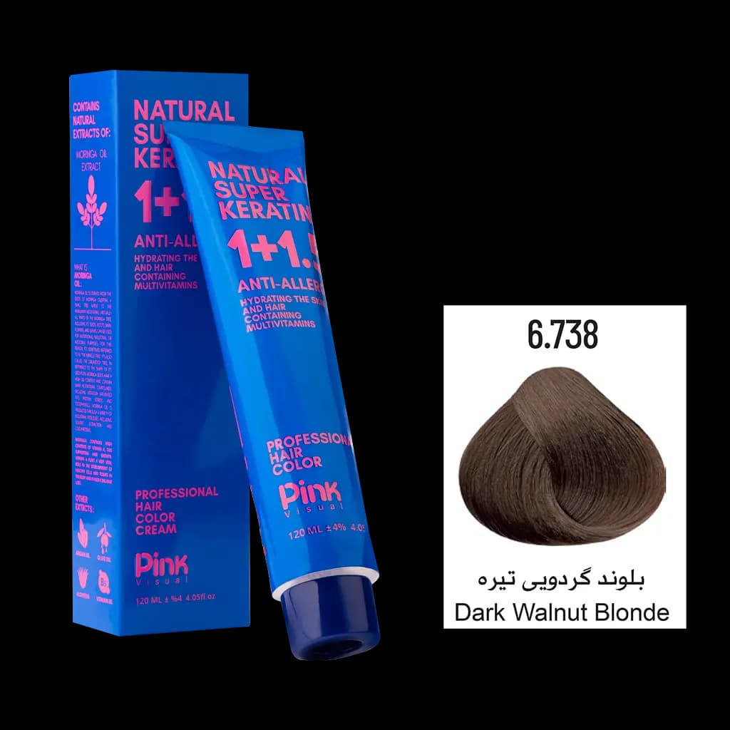 رنگ مو پینک ویژوآل شماره 6.738 رنگ بلوند گردویی تیره حجم 120 میلی لیتر