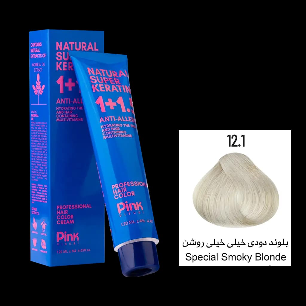 رنگ مو پینک ویژوآل شماره 12.1 رنگ بلوند دودی خیلی خیلی روشن حجم 120 میلی لیتر