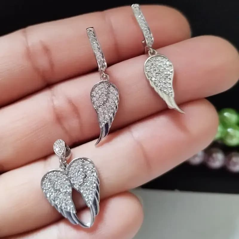 نیم ست نقره زنانه عیار 925 طرح قلب بالدار بدون زنجیر — تصویر ۶