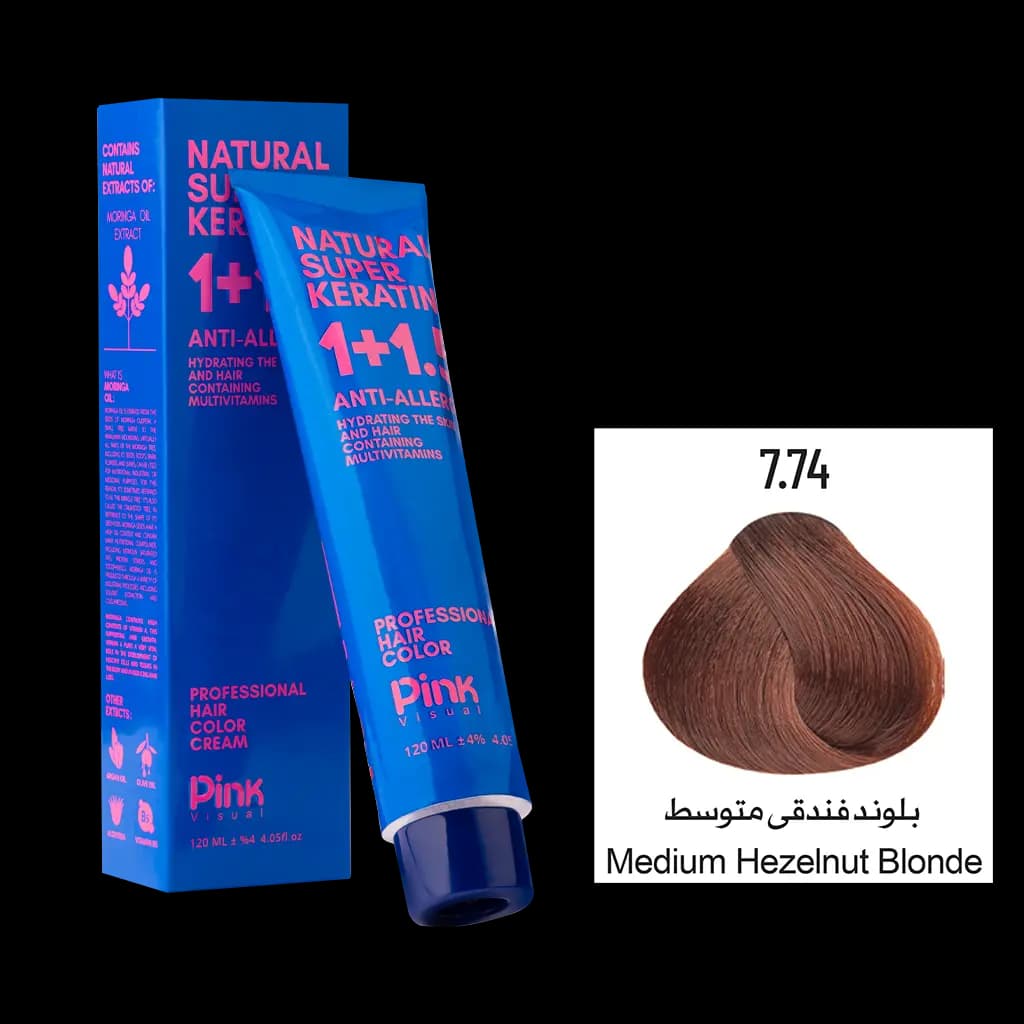 رنگ مو پینک ویژوآل شماره 7.74 رنگ بلوند فندقی متوسط حجم 120 میلی لیتر