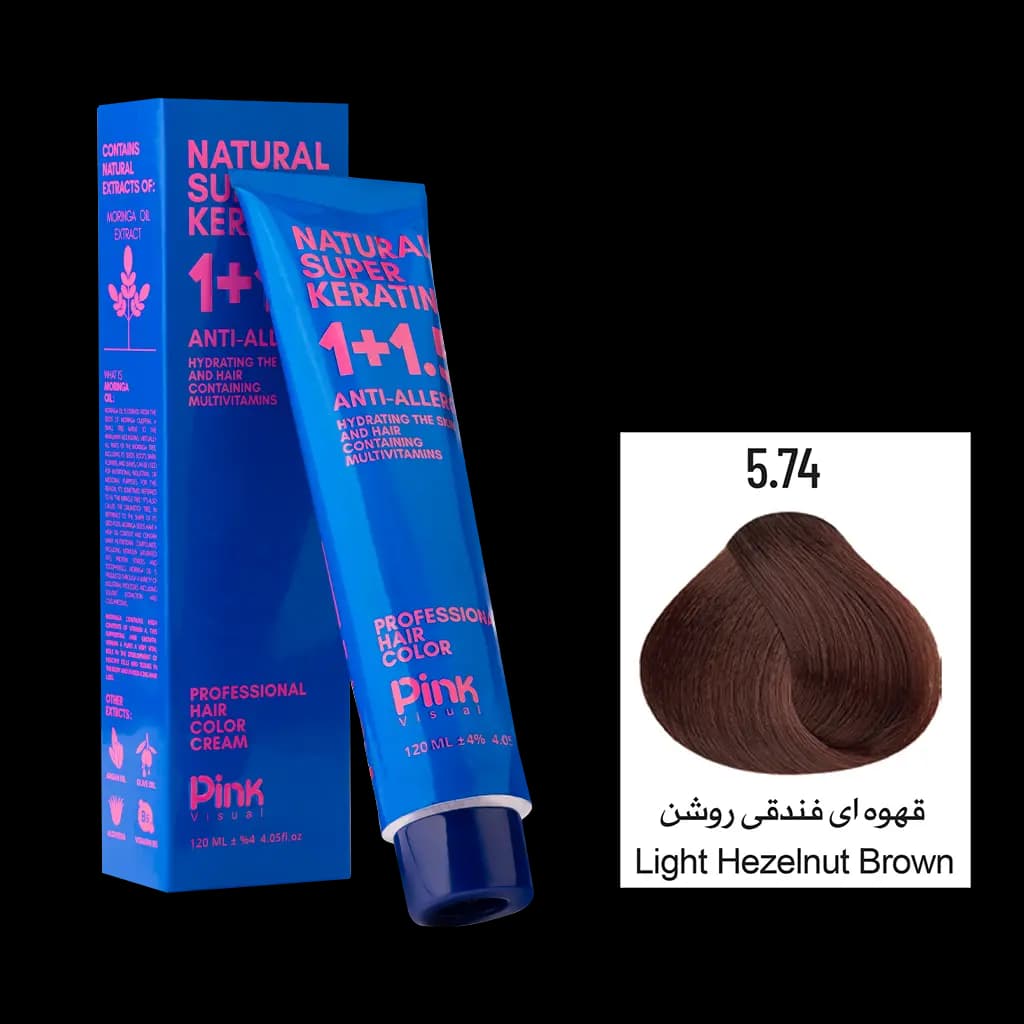 رنگ مو پینک ویژوآل شماره 5.74 رنگ قهوه ای فندقی روشن حجم 120 میلی لیتر