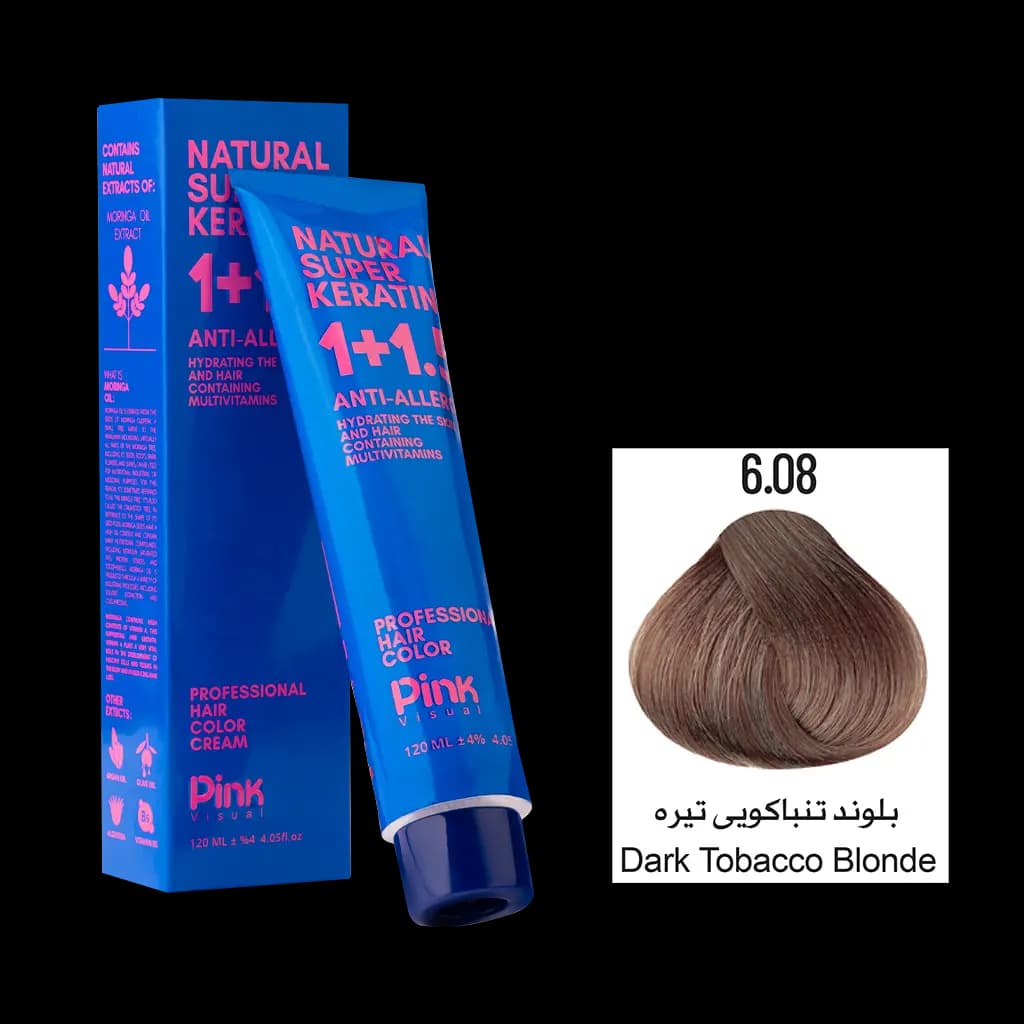 رنگ مو پینک ویژوآل شماره 6.08 رنگ بلوند تنباکویی تیره حجم 120 میلی لیتر