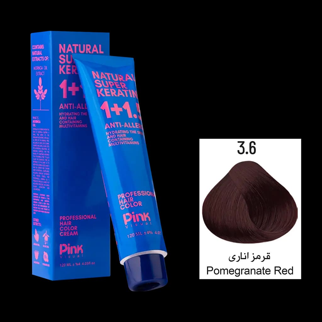 رنگ مو پینک ویژوآل شماره 3.6 رنگ قرمز اناری حجم 120 میلی لیتر