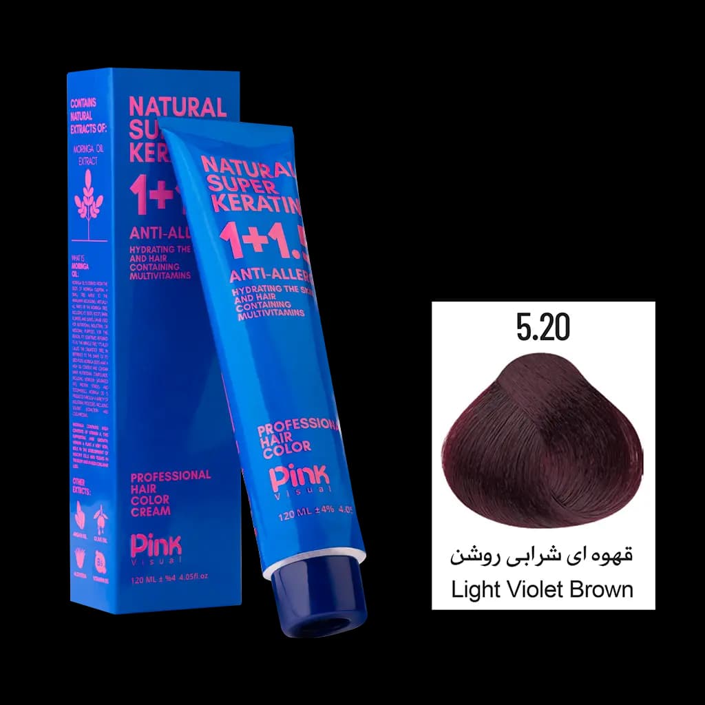 رنگ مو پینک ویژوآل شماره 5.20 رنگ قهوه ای شرابی روشن حجم 120 میلی لیتر