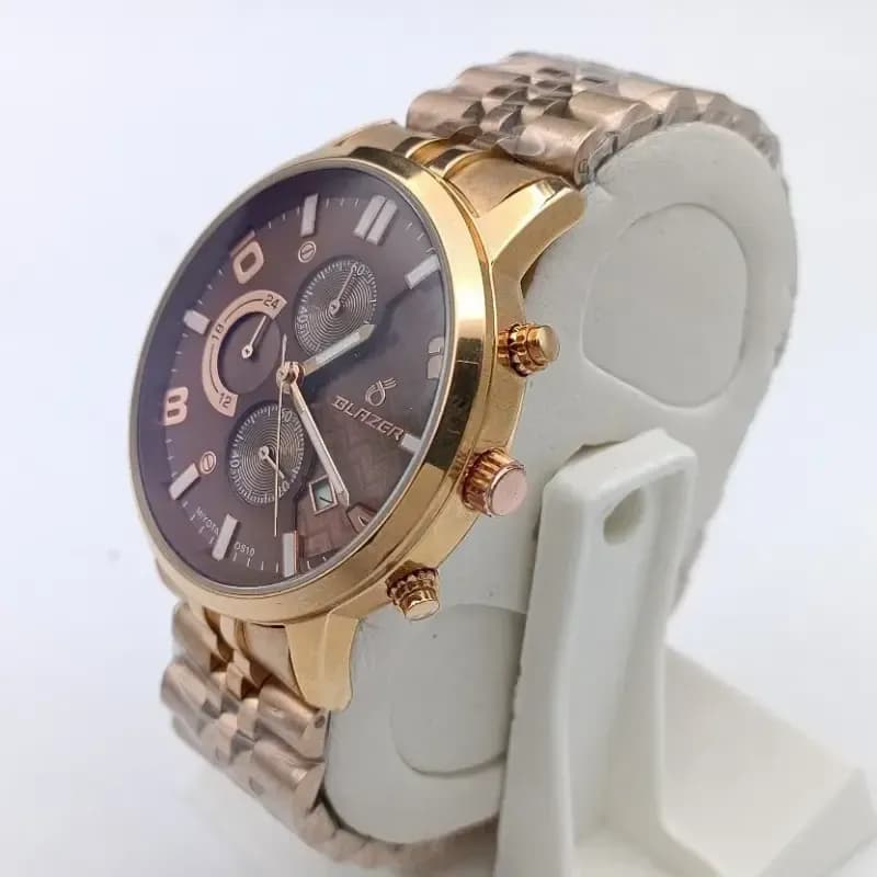 ساعت مچی مردانه بلیزر مدل 3200 رزگلد صفحه قهوه ای تقویم دار کرنوگراف فعال — تصویر ۲