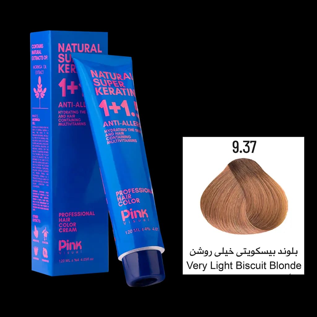 رنگ مو پینک ویژوآل شماره 9.37 رنگ بلوند بیسکویتی خیلی روشن حجم 120 میلی لیتر