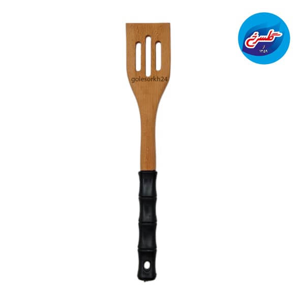 کفگیر سوراخ دار چوبی شنیا دسته سیلیکون