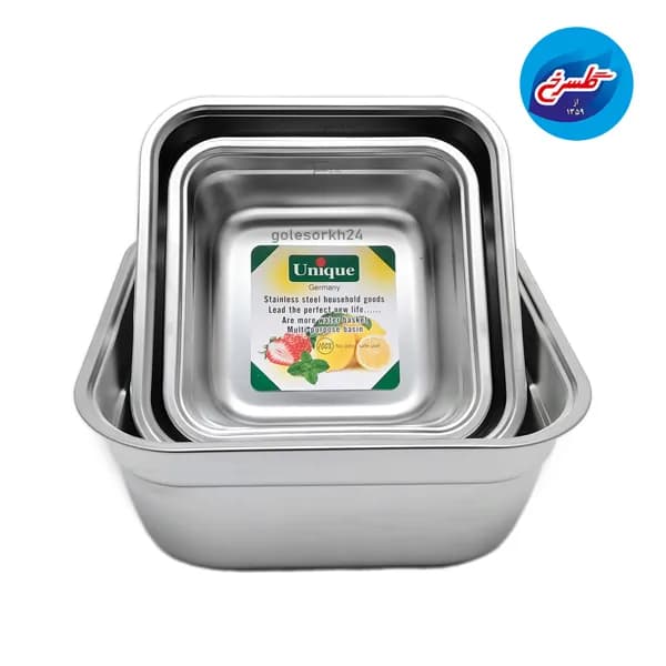 لگن استیل مربع یونیک 3 پارچه 24 تا 32