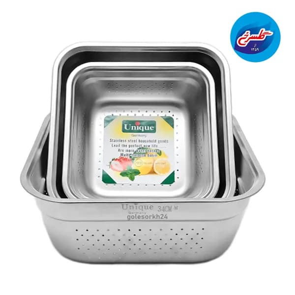 آبکش استیل مربع یونیک 3پارچه 26 تا 34