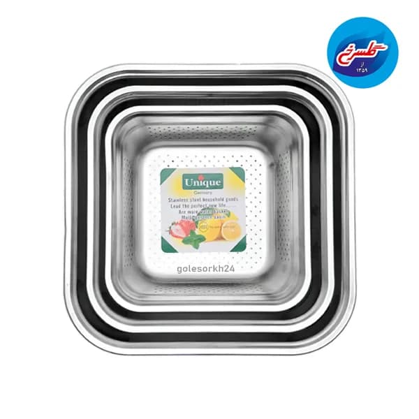 آبکش استیل مربع یونیک 3پارچه 24 تا 32 — تصویر ۲