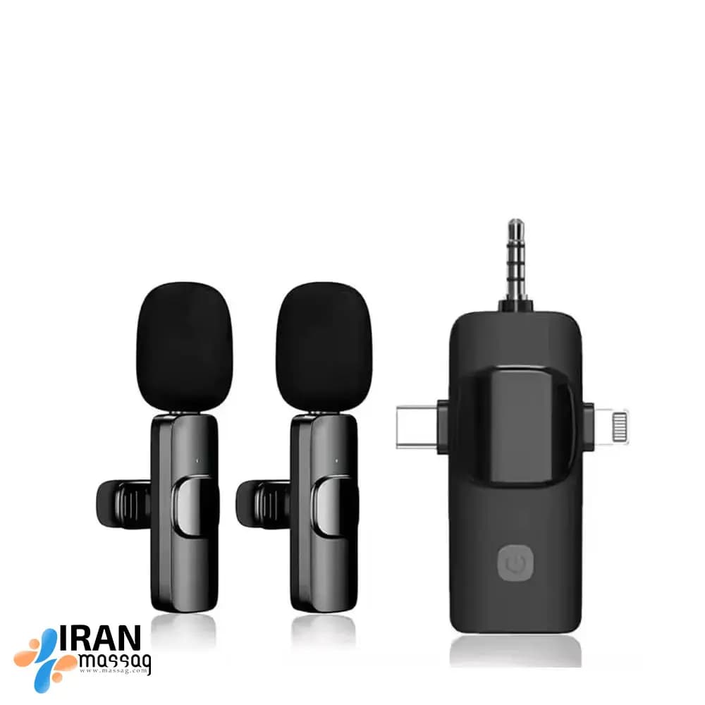 میکروفون یقه‌ای مدل K15 | با گیرنده سه در یک و اتصال مستقیم و بدون شارژ با حذف نویز هوشمند