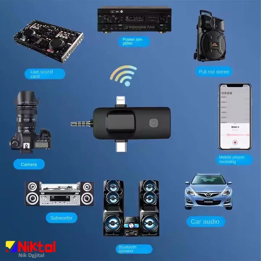 میکروفون یقه‌ای مدل K15 | با گیرنده سه در یک و اتصال مستقیم و بدون شارژ با حذف نویز هوشمند — تصویر ۶