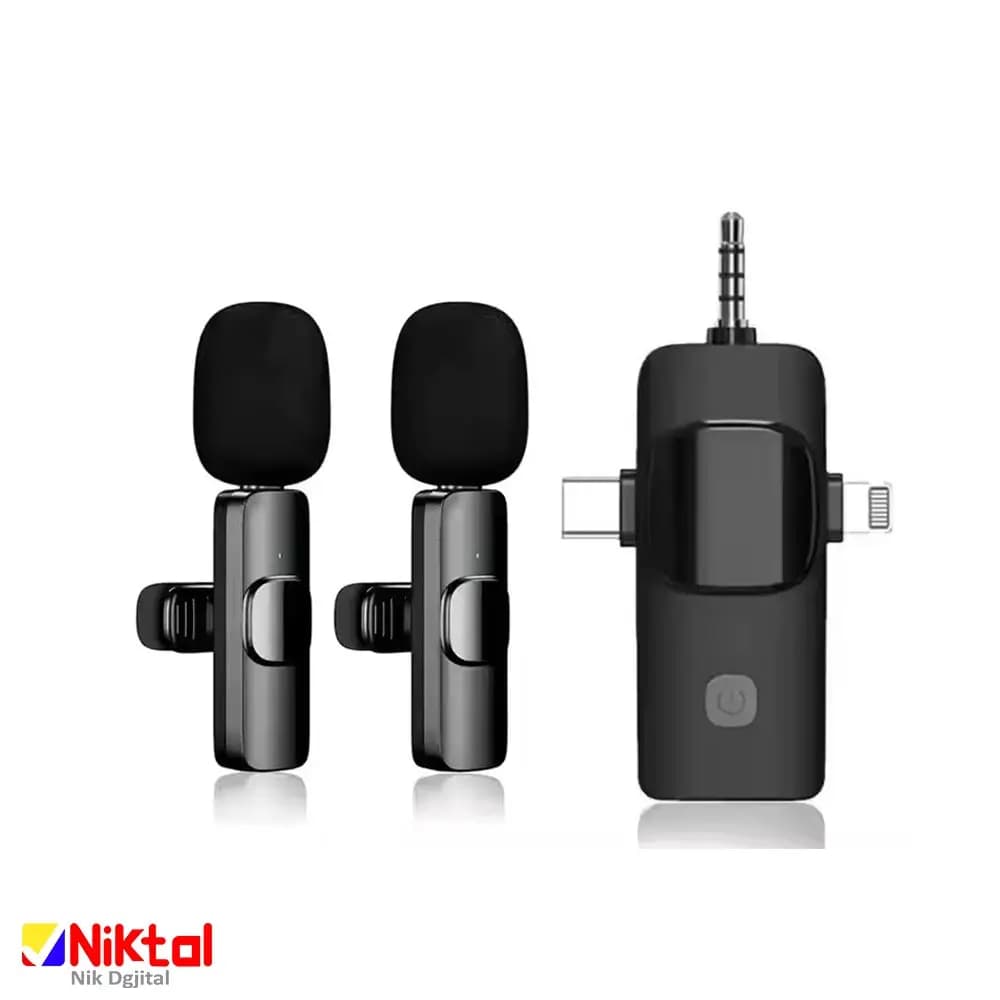 میکروفون یقه‌ای مدل K15 | با گیرنده سه در یک و اتصال مستقیم و بدون شارژ با حذف نویز هوشمند — تصویر ۴