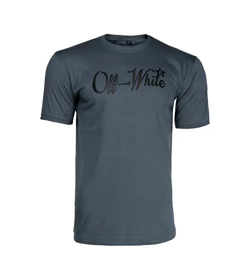 تیشرت OFF WHITE یقه گرد مردانه طوسی پنبه طرح دار مدل 45217