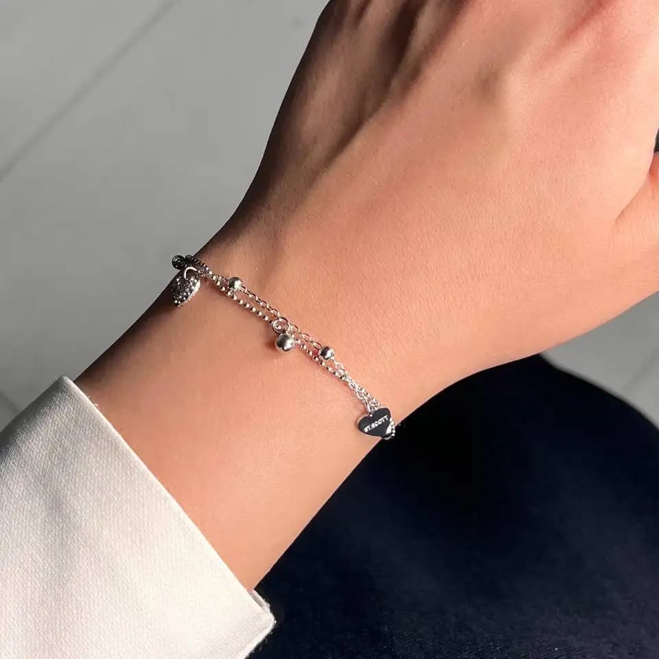 دستبند زنانه و دخترانه استیل طرح دولاین آویز قلب تیفانی ضد حساسیت رنگ ثابت کد atk — تصویر ۲