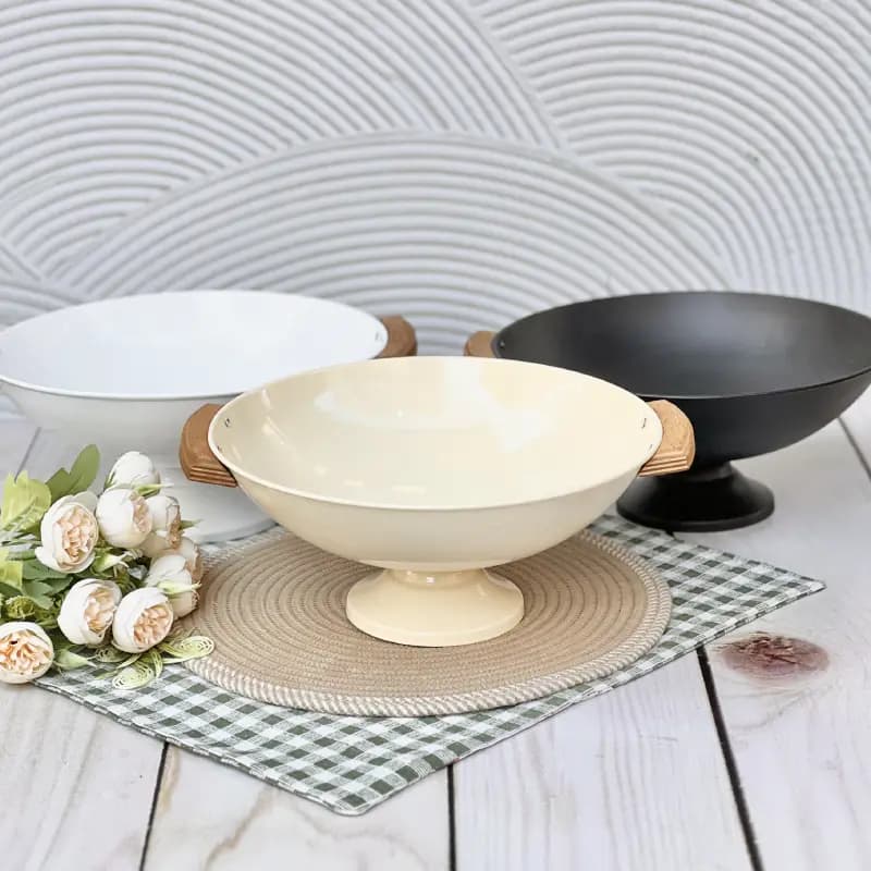 ظرف میوه پایه دار دسته چوبی