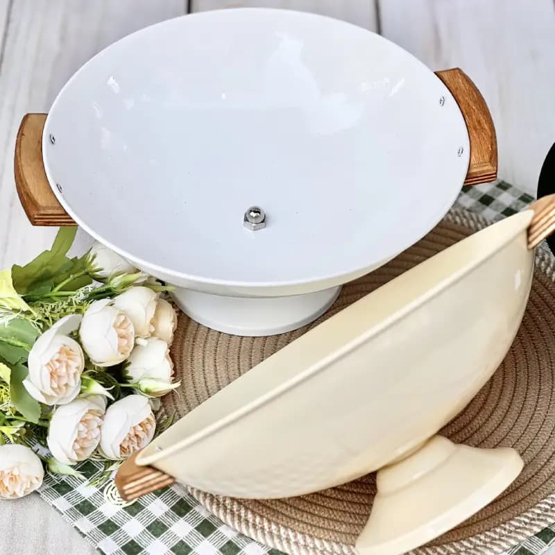 ظرف میوه پایه دار دسته چوبی — تصویر ۳
