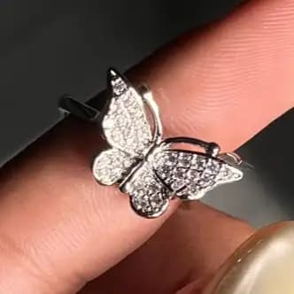 انگشتر زنانه و دخترانه جواهری طرح پروانه پینترستی ظریف ضد حساسیت رنگ ثابت فری سایز کد atk