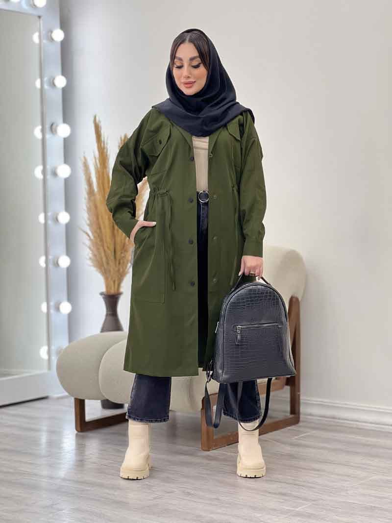 بارانی بلند چهارجیب کمرگت کد 5427