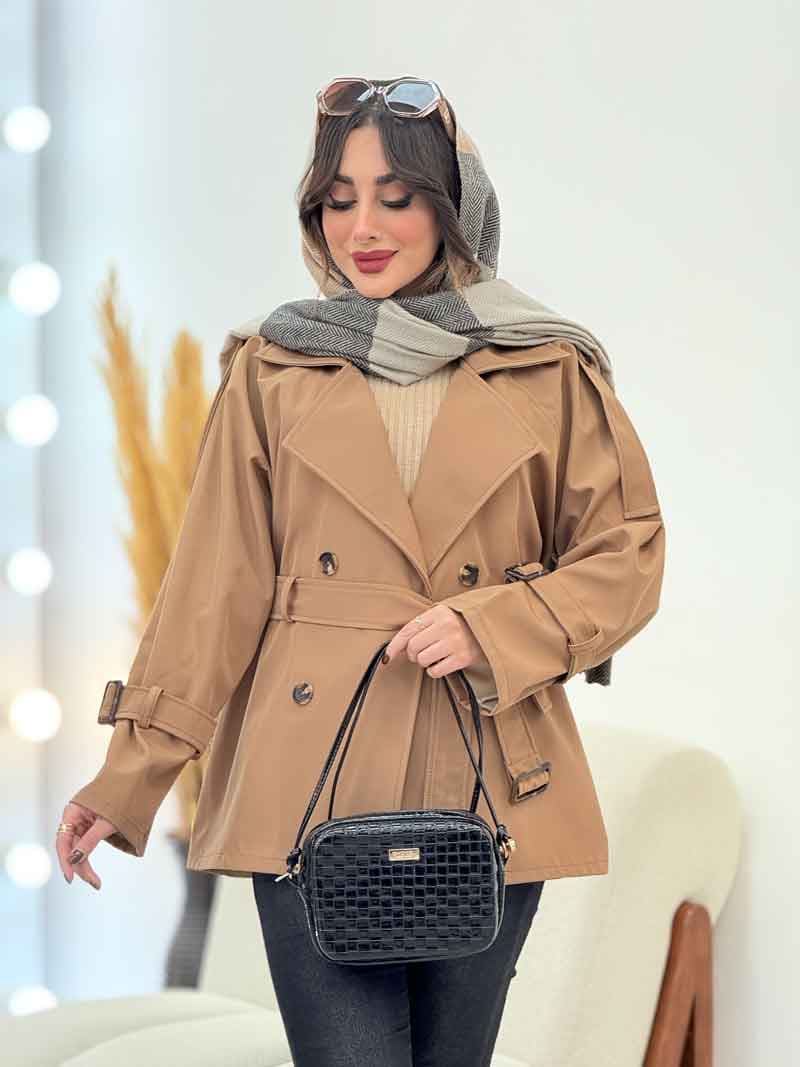 بارانی کتی چهاردکمه کمردار کد 5882 — تصویر ۲