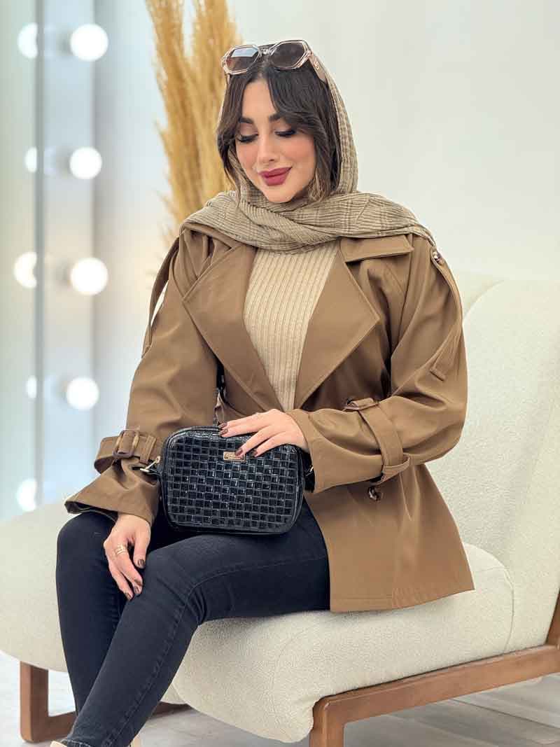 بارانی کتی چهاردکمه کمردار کد 5882 — تصویر ۸