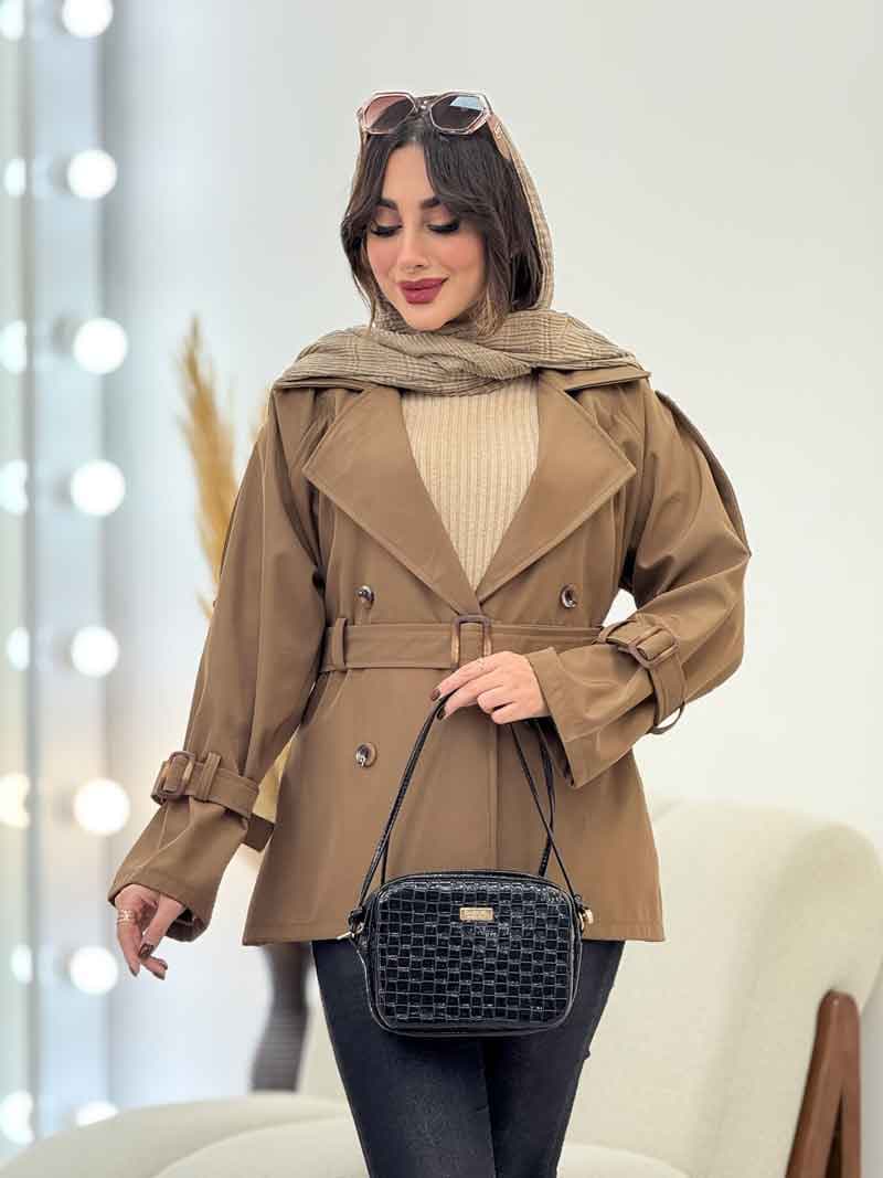بارانی کتی چهاردکمه کمردار کد 5882 — تصویر ۳