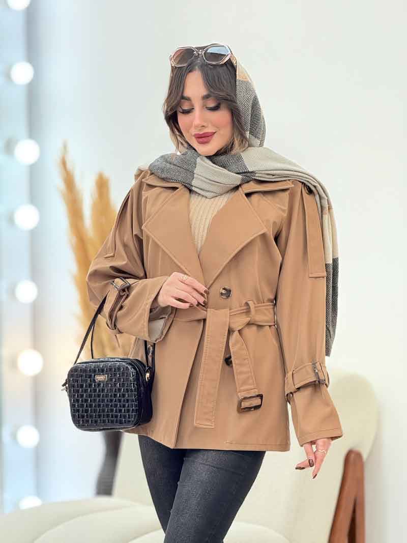 بارانی کتی چهاردکمه کمردار کد 5882 — تصویر ۶