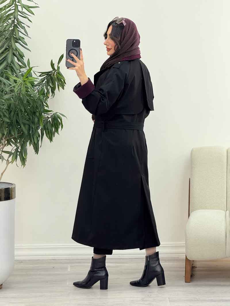 بارانی بلند یقه ترکیبی کد 5858 — تصویر ۶