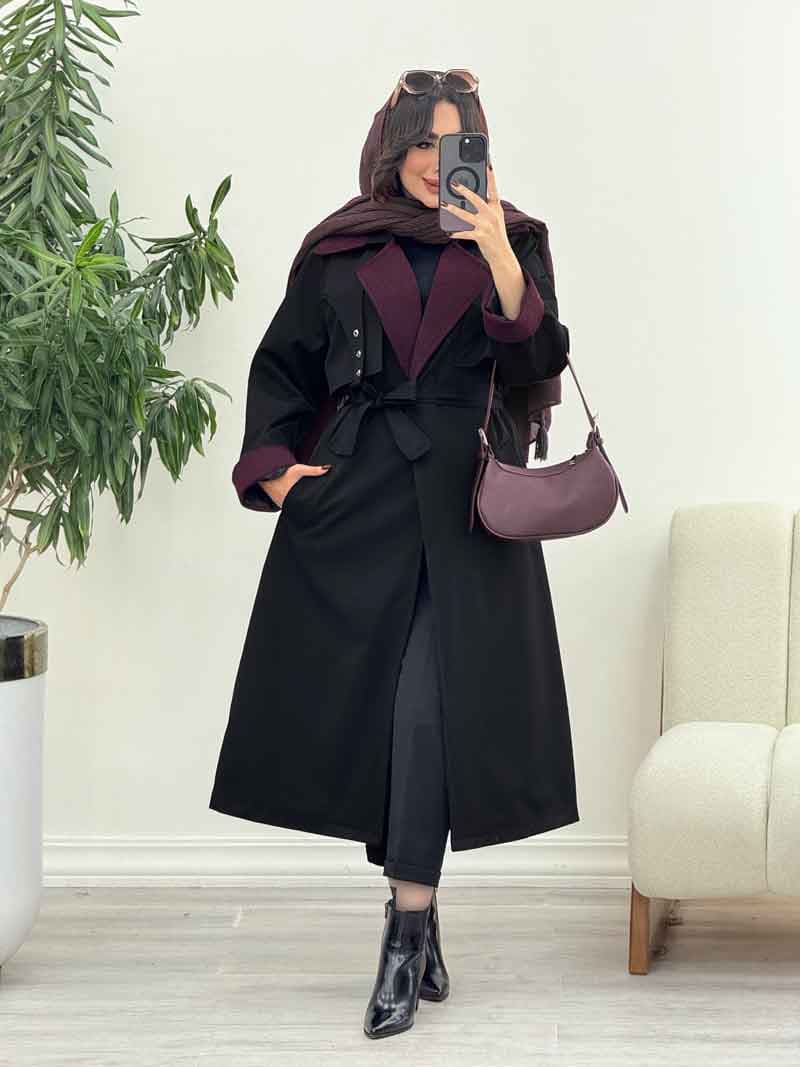 بارانی بلند یقه ترکیبی کد 5858 — تصویر ۸