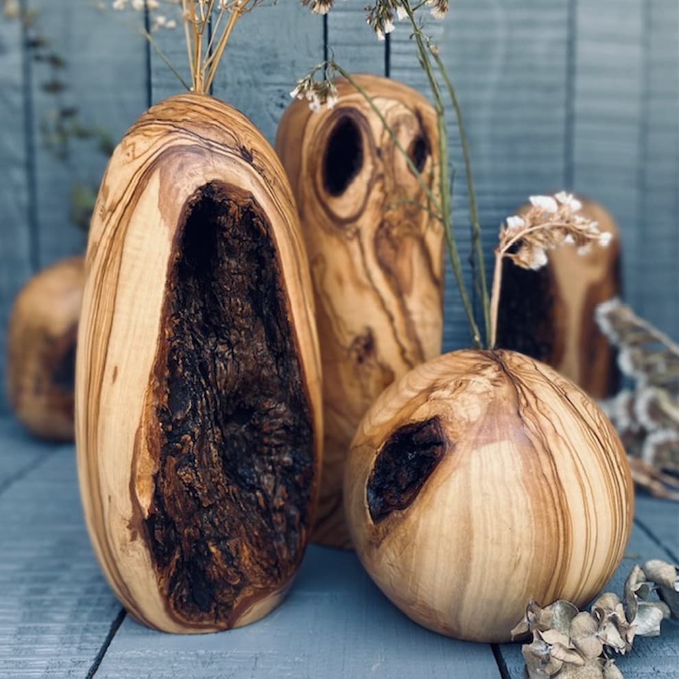 گلدان چوبی سه عددی کد 1107