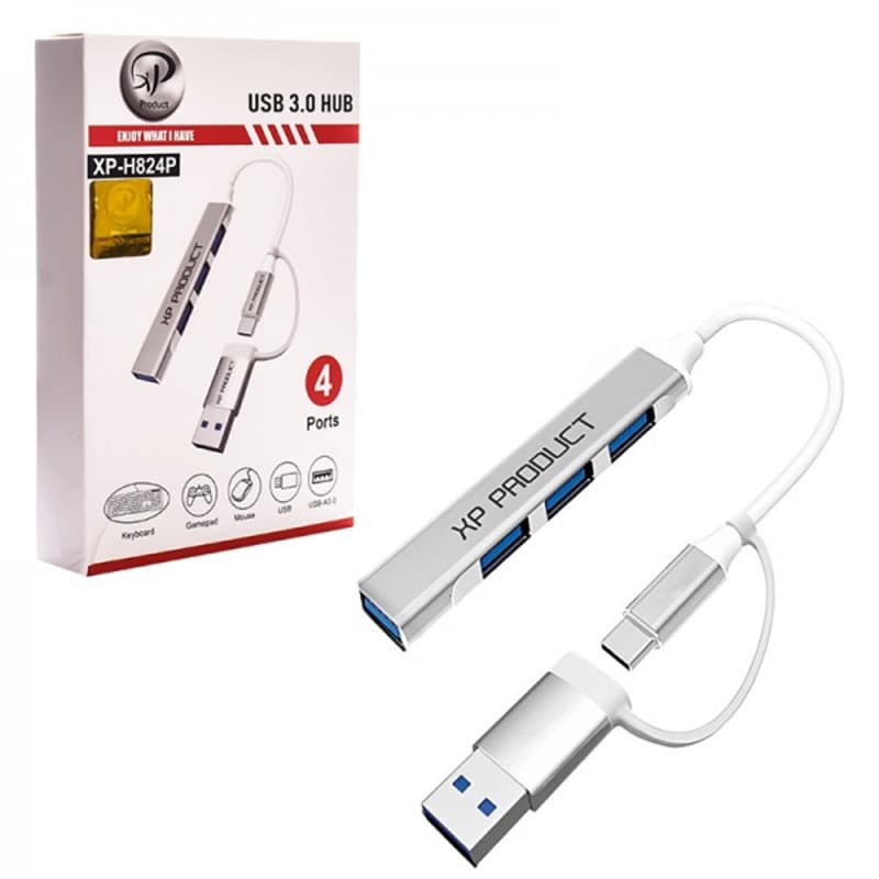 هاب 4 پورت USB 3.0 و رابط تایپ سی ایکس پی مدل XP-H824P — تصویر ۲