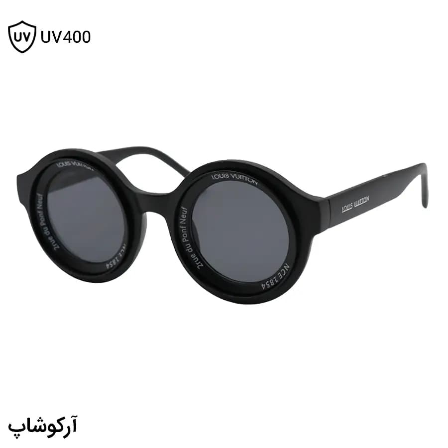 عینک آفتابی فانتزی لویی ویتون با فریم شکل گرد، رنگ مشکی مات و لنز دودی تیره مدل 6191