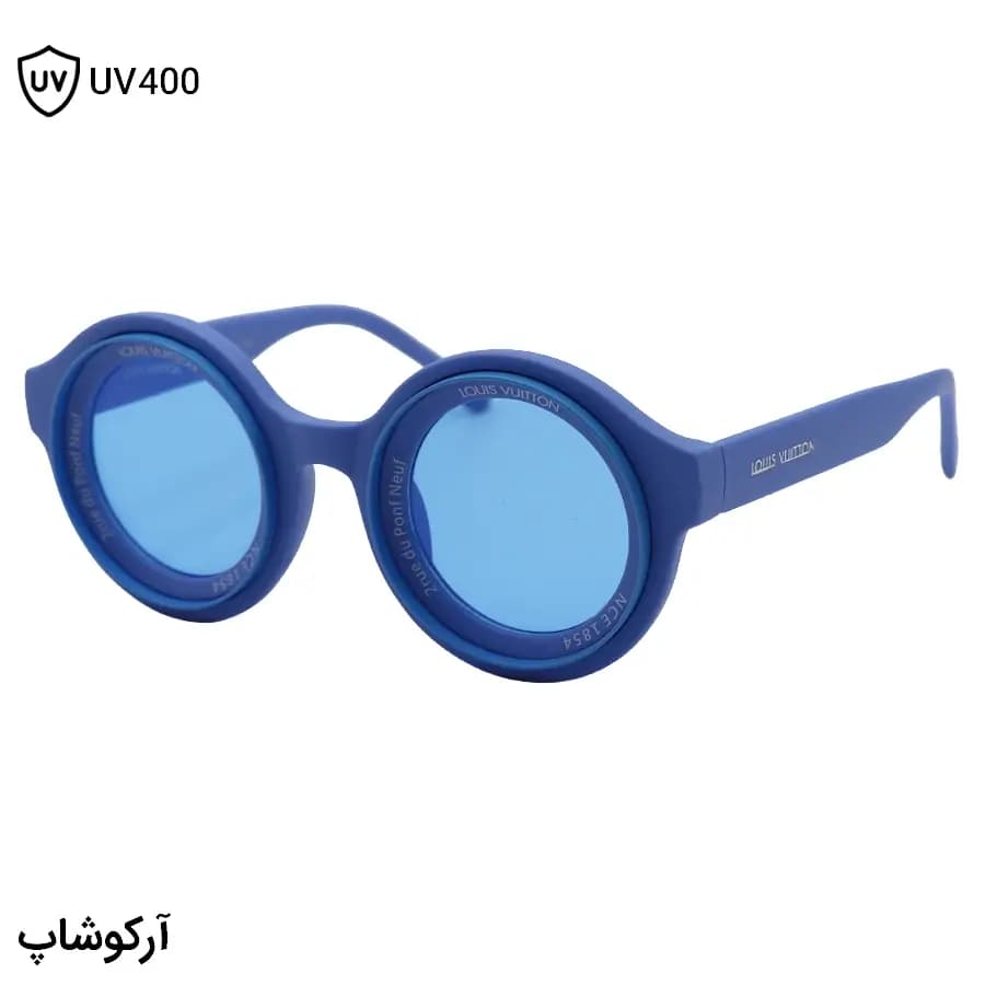 عینک دید در شب فانتزی LOUIS VUITTON با فریم شکل گرد، رنگ آبی مات و لنز آبی رنگ مدل 6191