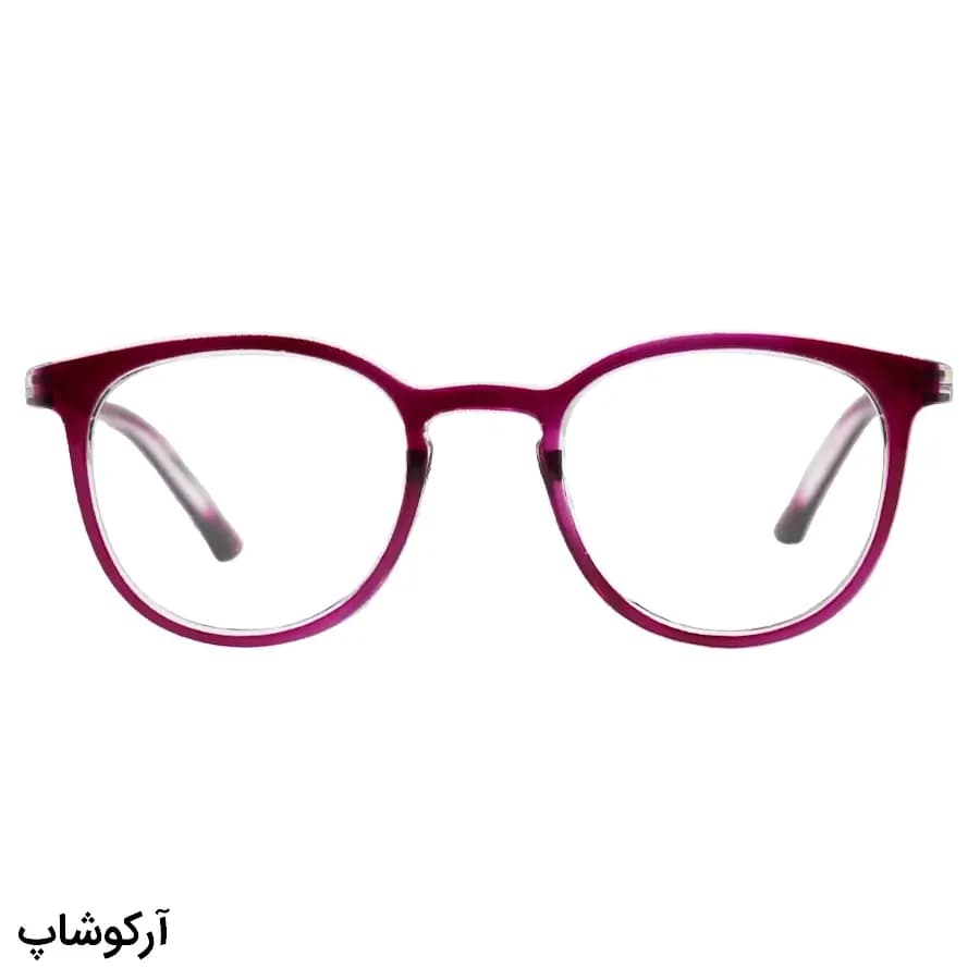 عینک مطالعه نزدیک بین نمره +1.50 با فریم شکل گرد، رنگ بنفش براق و دسته فنردار مدل 5231 — تصویر ۲