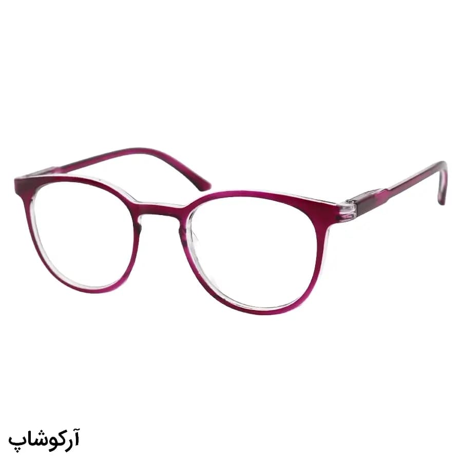 عینک مطالعه نزدیک بین نمره +1.75 با فریم شکل گرد، رنگ بنفش براق و دسته فنردار مدل 5231