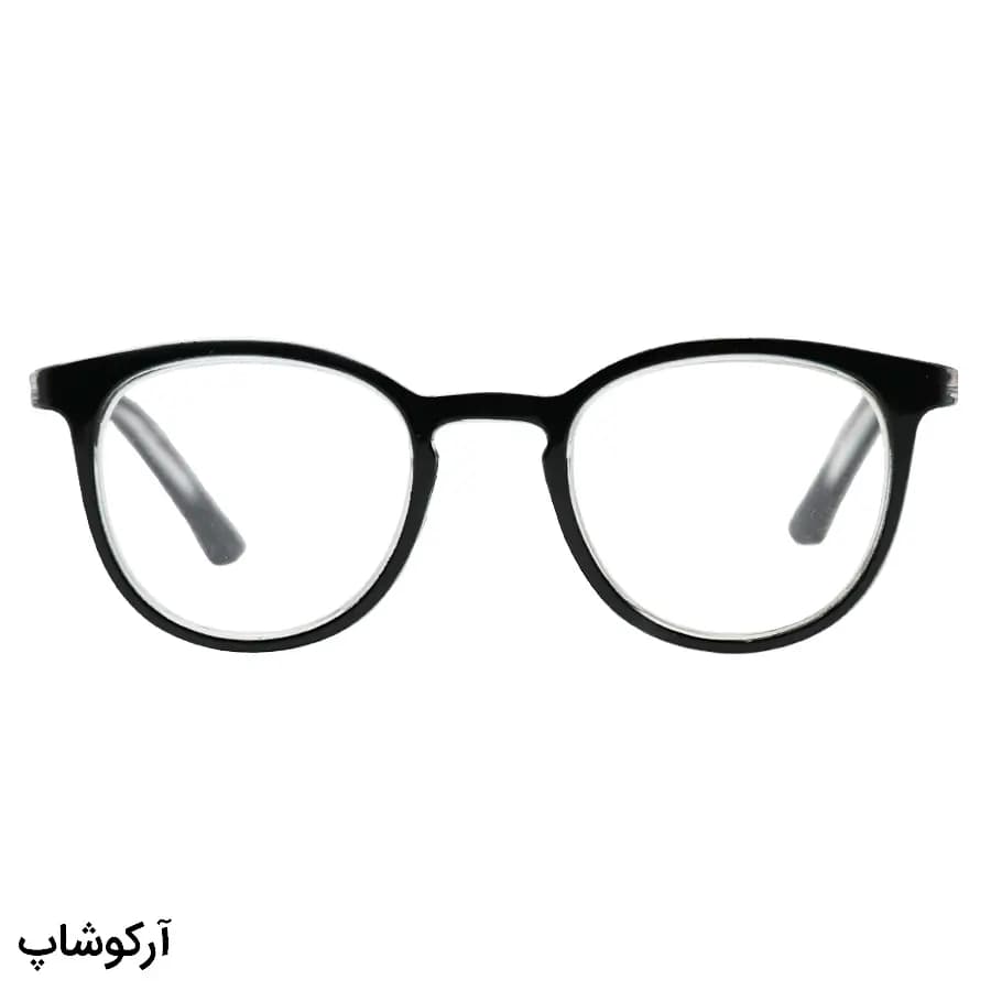 عینک مطالعه نزدیک بین نمره +1.25 با فریم شکل گرد، رنگ مشکی براق و دسته فنردار مدل 5231 — تصویر ۲