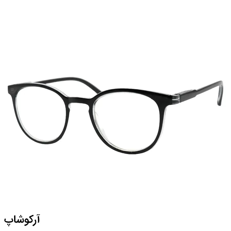 عینک مطالعه نزدیک بین نمره +3.00 با فریم شکل گرد، رنگ مشکی براق و دسته فنردار مدل 5231