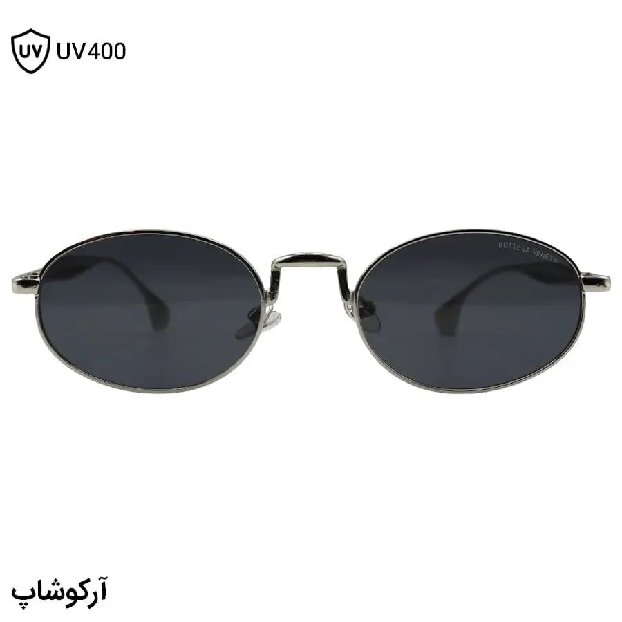 عینک آفتابی Bottega Veneta با فریم بیضی شکل، رنگ نقره‌ای براق و لنز دودی تیره مدل 98150 — تصویر ۲